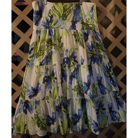 CHAPS Tropical Floral Print Multi Tiered Long Maxi lined Skirt Women's XL - Picture 3 of 7